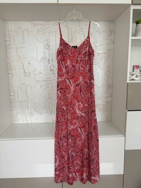 Red Paisley Maxi Slip Dress with Spaghetti Straps